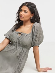 Simply Be Green Shirred Milkmaid Midi Dress - Image 4 of 4