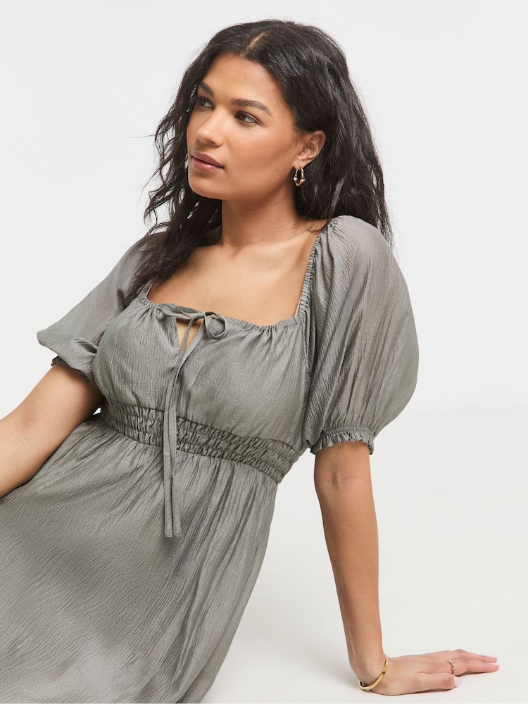 Simply Be Green Shirred Milkmaid Midi Dress - Image 4 of 4