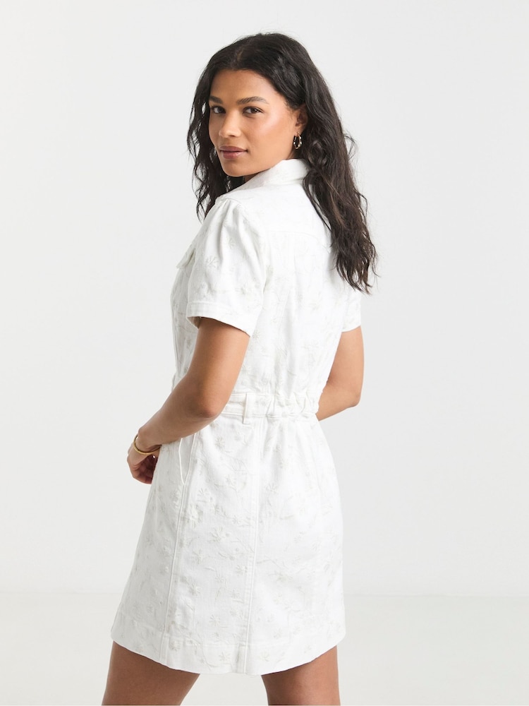 Simply Be White All Over Embroidered Floral Denim 100% Cotton Dress - Image 2 of 4