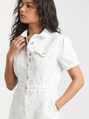 Simply Be White All Over Embroidered Floral Denim 100% Cotton Dress - Image 3 of 4