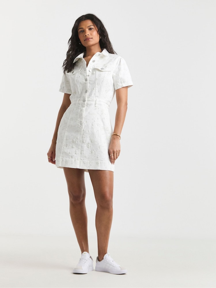 Simply Be White All Over Embroidered Floral Denim 100% Cotton Dress - Image 4 of 4