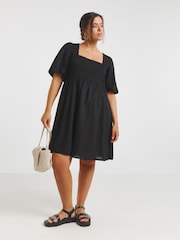 Simply Be Black Linen Shirred Skater Dress - Image 1 of 4