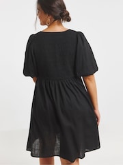 Simply Be Black Linen Shirred Skater Dress - Image 3 of 4