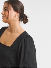 Simply Be Black Linen Shirred Skater Dress - Image 4 of 4