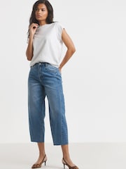 Simply Be Blue Cropped Barrel Leg Jeans - Image 1 of 4