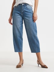 Simply Be Blue Cropped Barrel Leg Jeans - Image 2 of 4