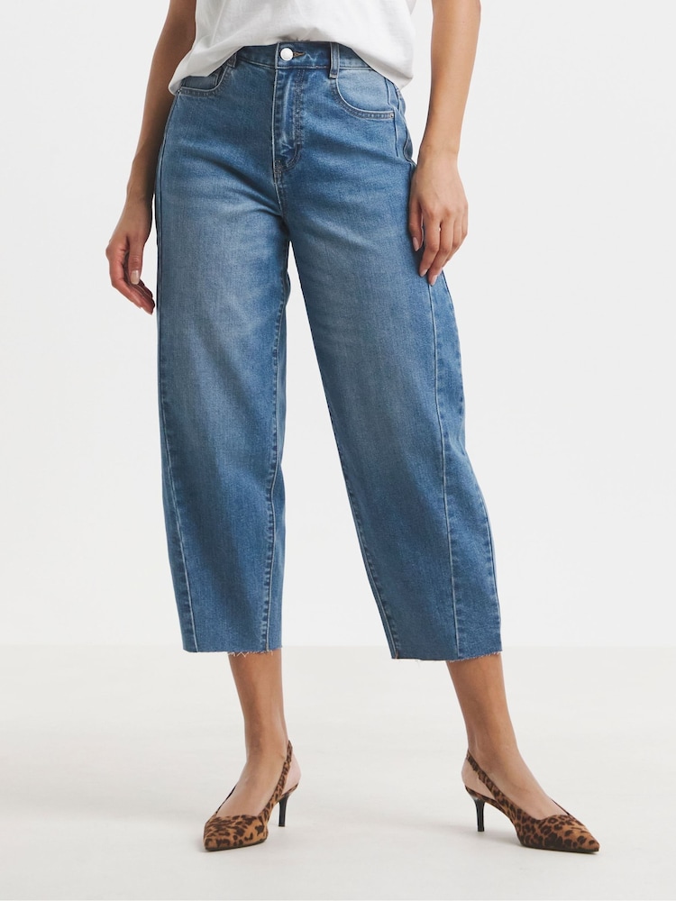Simply Be Blue Cropped Barrel Leg Jeans - Image 2 of 4