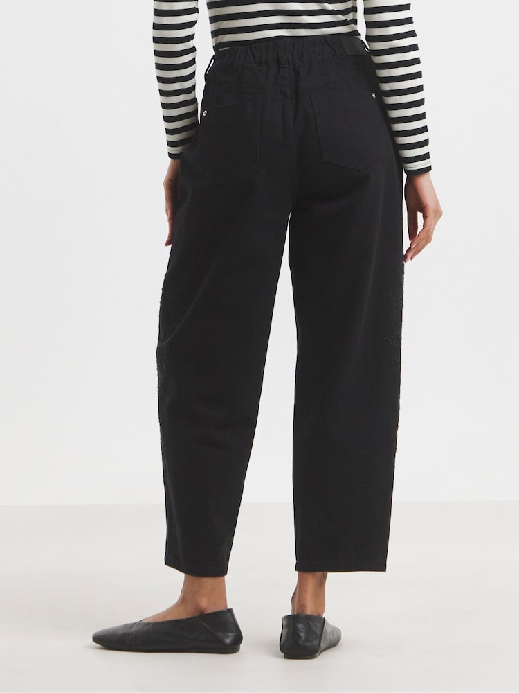Negro - Simply Be Broderie Barrel 100% Cotton Jeans - Imagen 2 de 4