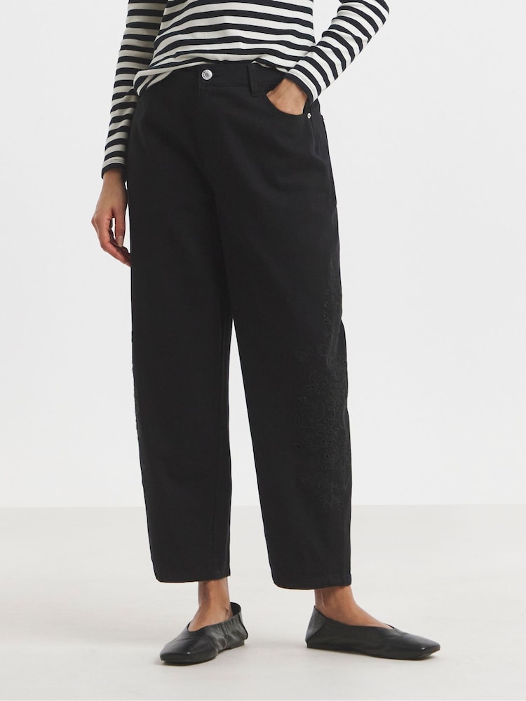 Negro - Simply Be Broderie Barrel 100% Cotton Jeans - Imagen 4 de 4