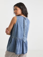 Simply Be Blue Sleeveless Denim Peplum Top - Image 2 of 6
