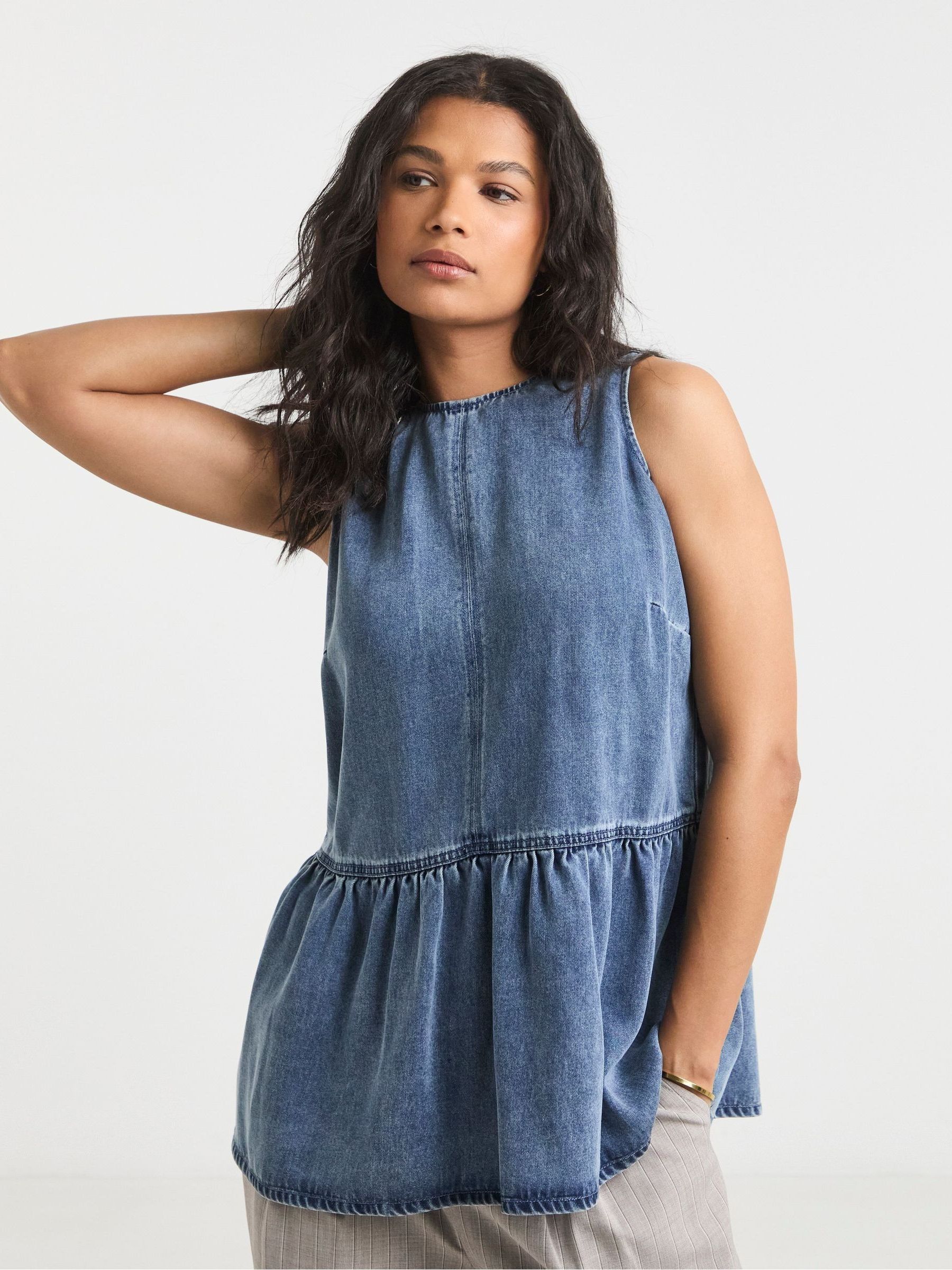 Buy Simply Be Blue Sleeveless Denim Peplum Top from Next USA