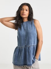 Simply Be Blue Sleeveless Denim Peplum Top - Image 3 of 6