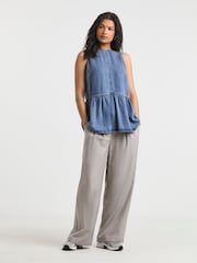 Simply Be Blue Sleeveless Denim Peplum Top - Image 4 of 6