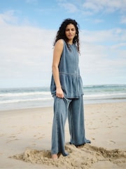 Simply Be Blue Sleeveless Denim Peplum Top - Image 6 of 6