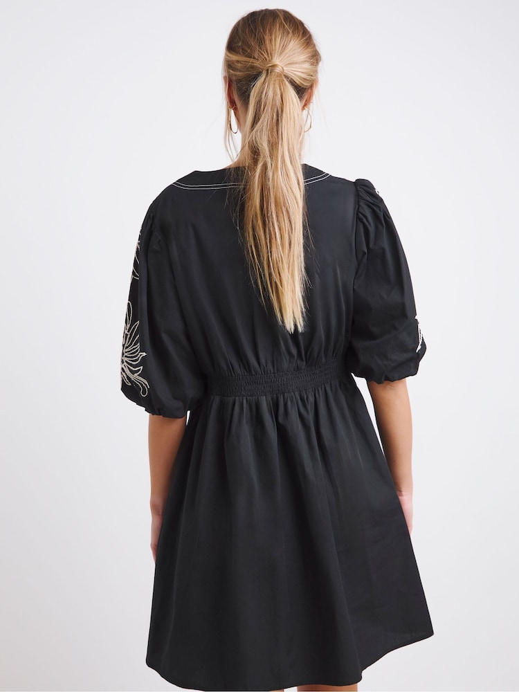 Simply Be Black Embroidered Poplin Wrap Dress - Image 2 of 4