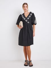 Simply Be Black Embroidered Poplin Wrap Dress - Image 4 of 4