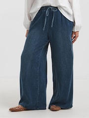 Simply Be Blue Tie Front Palazzo Jeans - Image 1 of 5