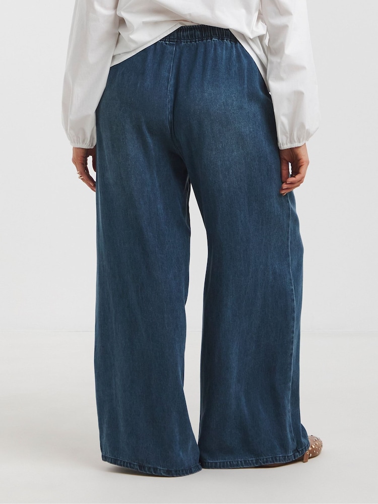 Simply Be Blue Tie Front Palazzo Jeans - Image 2 of 5