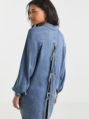 Simply Be Light Wash Tie Back Denim Shirt - Imagen 1 de 4