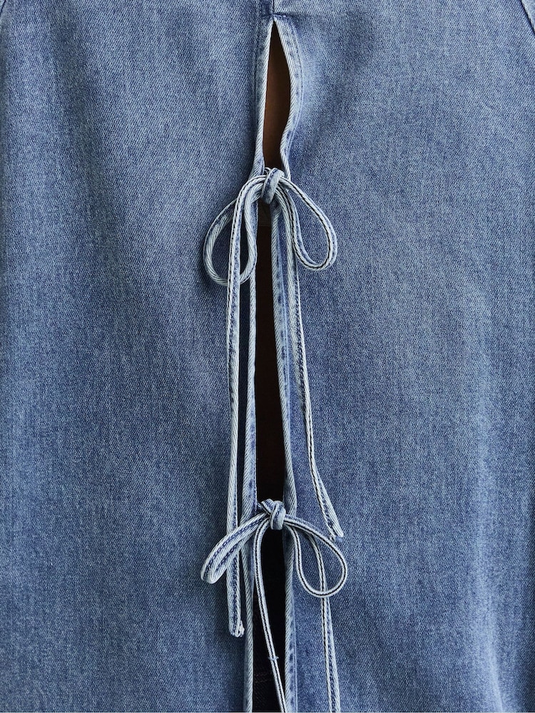 Simply Be Light Wash Tie Back Denim Shirt - Imagen 2 de 4