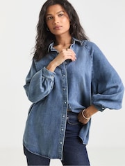 Simply Be Light Wash Tie Back Denim Shirt - Imagen 3 de 4