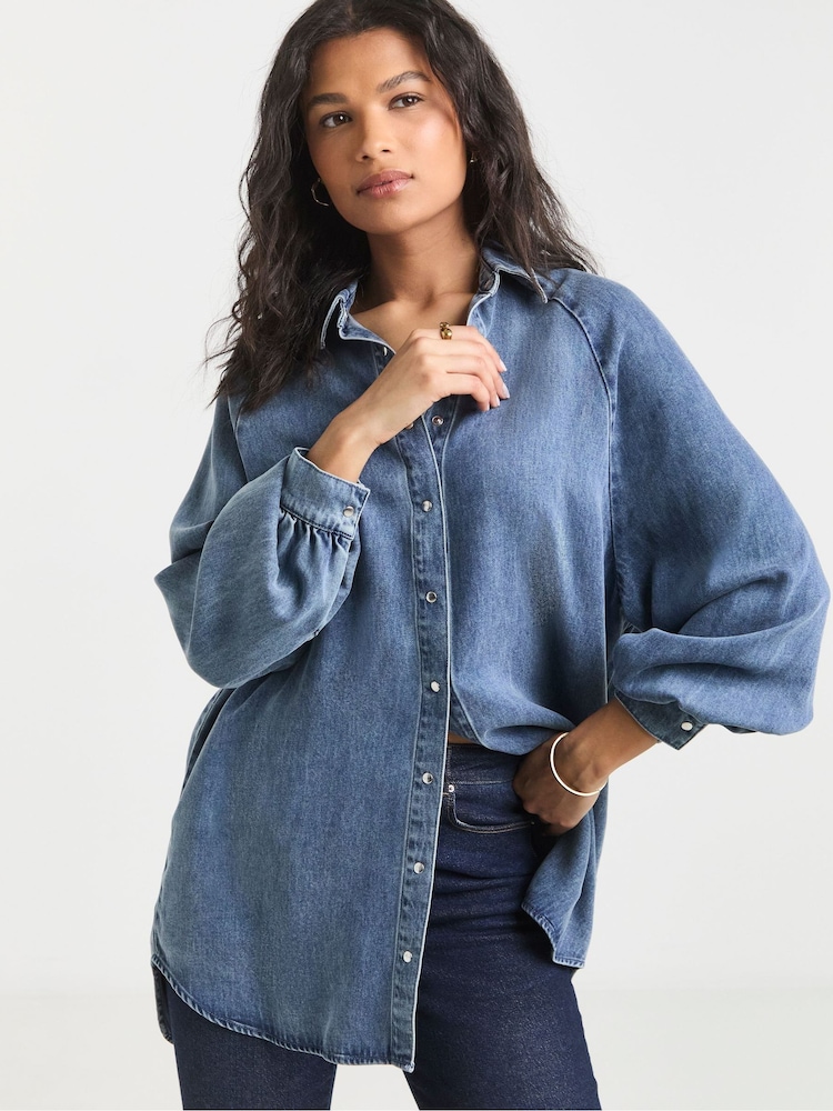 Simply Be Light Wash Tie Back Denim Shirt - Bild 2 von 4