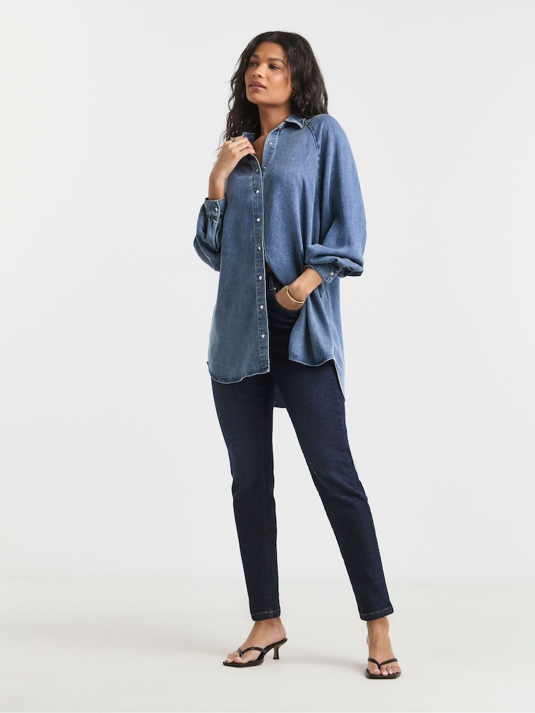 Simply Be Light Wash Tie Back Denim Shirt - Imagen 4 de 4