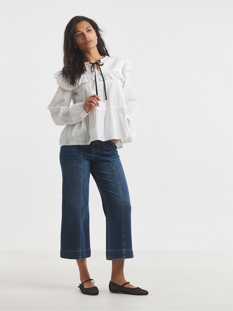 Simply Be Blue Cropped Wide Leg Pinktuck Jeans - Image 1 of 4