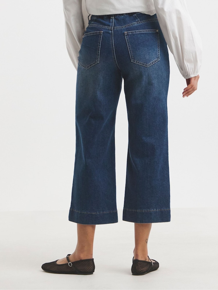 Simply Be Blue Cropped Wide Leg Pinktuck Jeans - Image 2 of 4