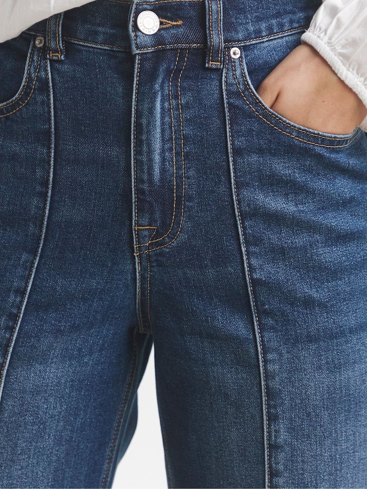 Simply Be Blue Cropped Wide Leg Pinktuck Jeans - Image 4 of 4