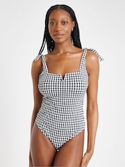 Simply Be Black Magisculpt Contour Me Shoulder Tie Detail Swimsuit - Image 1 of 5