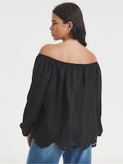 Simply Be Black Cutwork Linen Bardot Top - Image 2 of 4