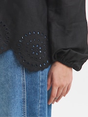 Simply Be Black Cutwork Linen Bardot Top - Image 3 of 4