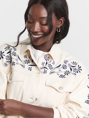 Simply Be Floral Embroidered Boyfriend Denim Jacket - Image 4 of 4