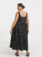 Simply Be Black Embroidered Midi Apron 100% Cotton Dress - Image 2 of 4