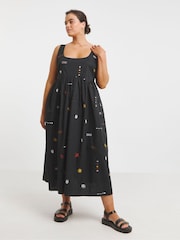 Simply Be Black Embroidered Midi Apron 100% Cotton Dress - Image 4 of 4