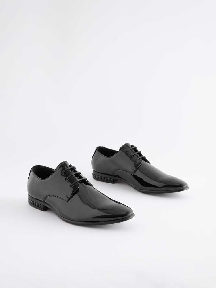Black High Shine Jewel Trim Patent Derby Shoes - Image 1 of 6