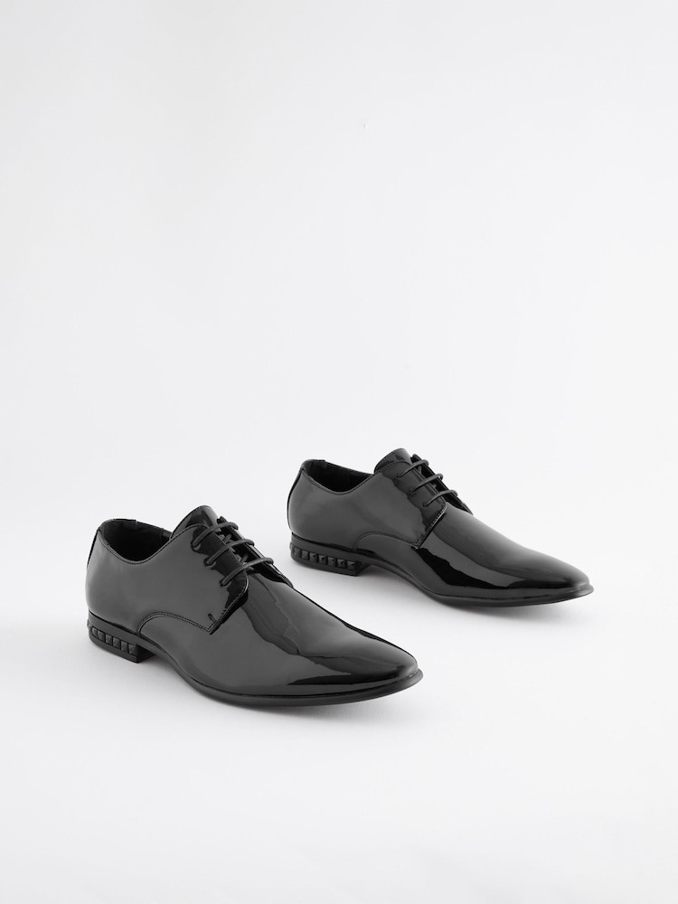 Black High Shine Jewel Trim Patent Derby Shoes - Image 1 of 6 Black High Shine Jewel Trim Patent Derby Shoes - Image 1 of 6