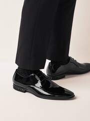 Black High Shine Jewel Trim Patent Derby Shoes - Image 2 of 6