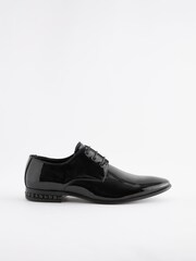 Black High Shine Jewel Trim Patent Derby Shoes - Image 3 of 6