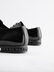Black High Shine Jewel Trim Patent Derby Shoes - Image 5 of 6