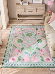 Sage Green Washable Bettie Floral Print Rug - Image 1 of 5