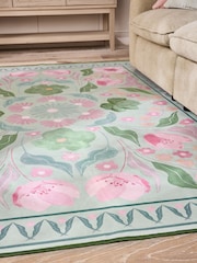 Sage Green Washable Bettie Floral Print Rug - Image 2 of 5