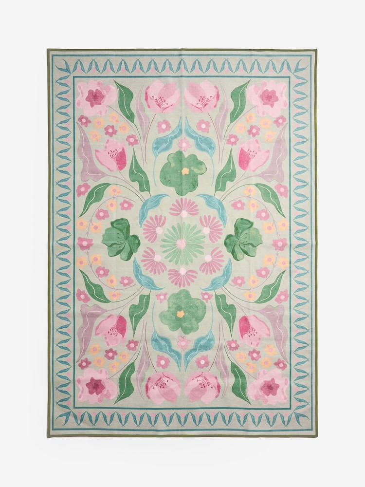 Sage Green Washable Bettie Floral Print Rug - Image 5 of 5