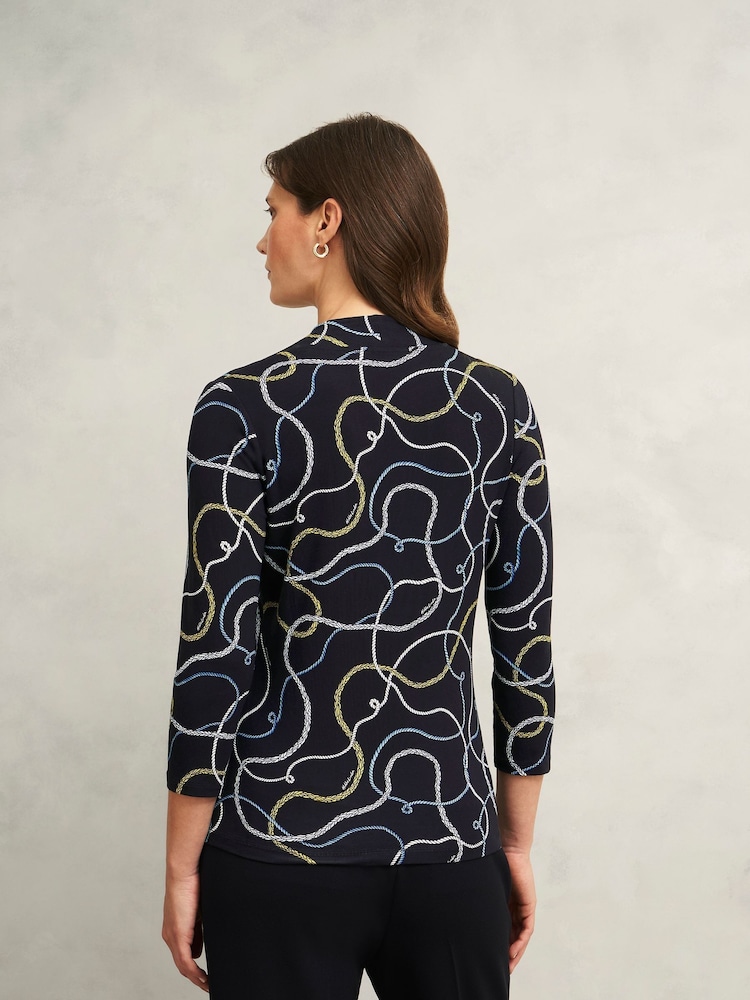 Hobbs Blue Navy Aimee Printed Top - Image 2 of 4 Hobbs Blue Navy Aimee Printed Top - Image 2 of 4