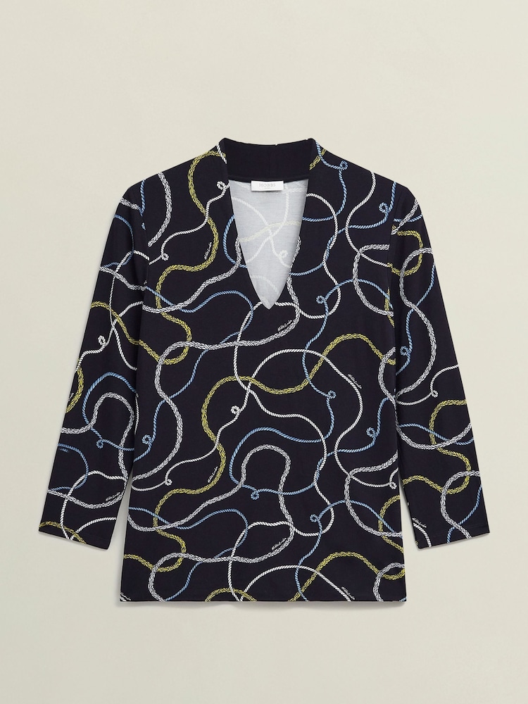 Hobbs Blue Navy Aimee Printed Top - Image 4 of 4 Hobbs Blue Navy Aimee Printed Top - Image 4 of 4