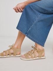 Simply Be Natural Wide Fit Lace Up Detail Flat Espadrille Sandals In Wide Fit - Image 1 of 4