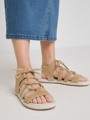Simply Be Natural Wide Fit Lace Up Detail Flat Espadrille Sandals In Wide Fit - Image 4 of 4