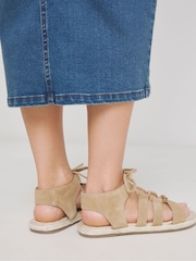 Simply Be Natural Extra Wide Fit Lace Up Detail Flat Espadrille Sandals In Wide Fit - Image 2 of 4