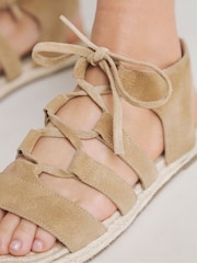 Simply Be Natural Extra Wide Fit Lace Up Detail Flat Espadrille Sandals In Wide Fit - Image 3 of 4